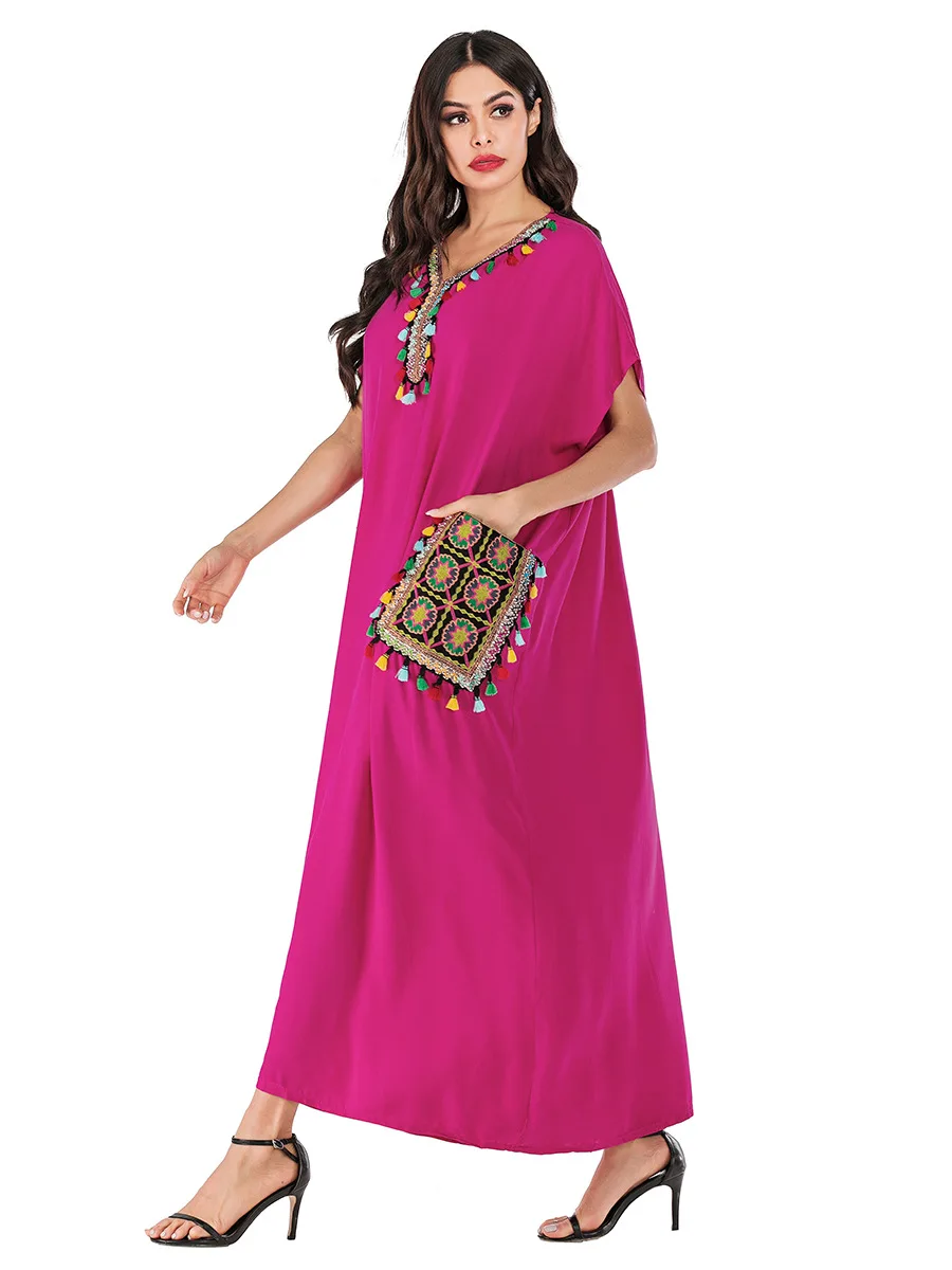 Последнее мусульманское платье мусульманская одежда для Дубай Пакистан вышитые бахромой макси юбка Турция Оман восточный женский