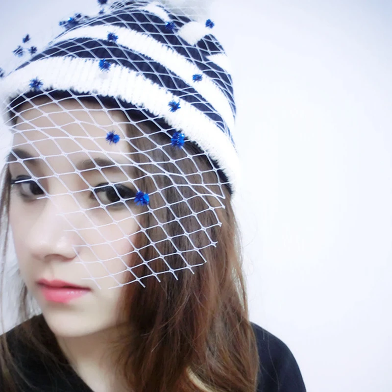 ZLD зимняя новая модная шапка chapeau femme женская вуаль вязаная шляпа теплая шерстяная уличная Ретро шляпа с вуалью Сексуальная сетчатая шляпа сомбреро - Цвет: 1