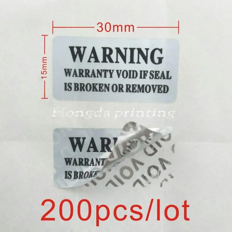Free Shipping 200pc silver VOID Security Labels Removed Tamper Evident Warranty Sticker