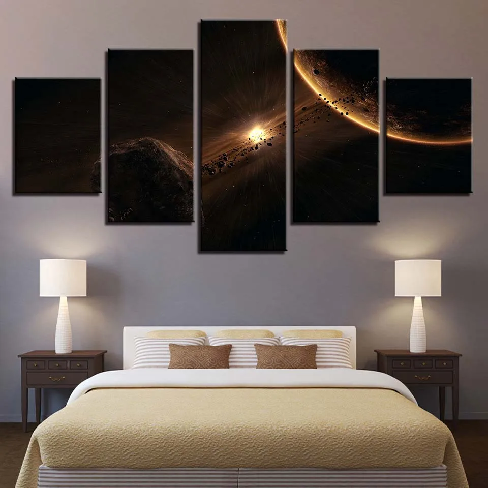 Spaceman Earth Jupiter Venus Sun Moon Universe 5 Piece Wall Pictures For Living Room Canvas Painting Art Home Decor Abstract 151 | Дом и сад