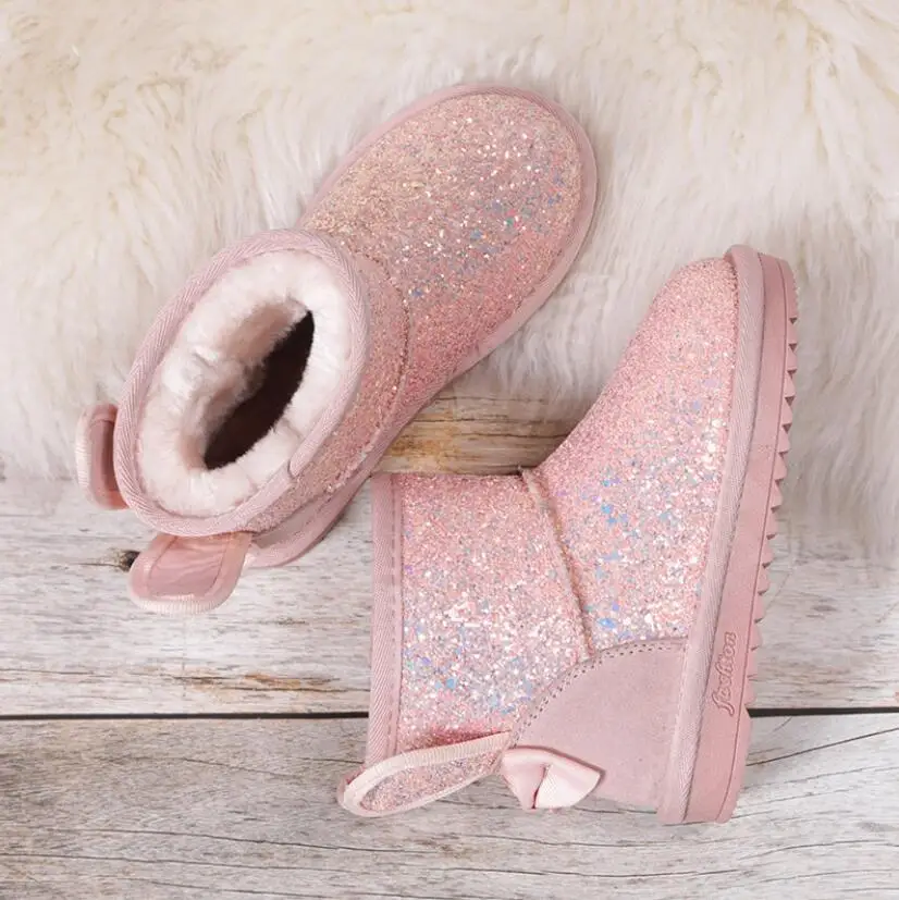 Winter Kids Fur Fashion Snow Boots Thick Child Genuine Leather Boots Warm Plush Soft Girls Boots Winter Ski Shoes for Baby