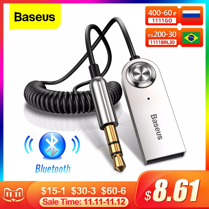 Baseus Aux Bluetooth Adapter For Car 3.5mm Jack USB Bluetooth 5.0 Receiver Speaker Auto Handfree Car Kit Audio Music Transmitter 1