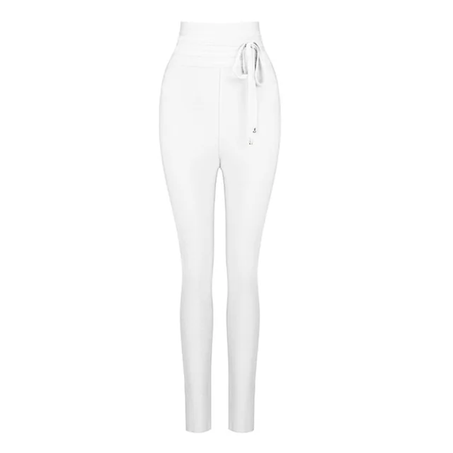 CIEMIILI Sexy Women Pants 2021 New Fashion High Waist Skinny Ties Ladyies Solid Long Pencil Party Bodycon Bandage Pants White