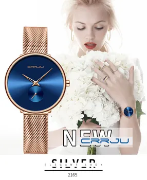 

Daily Dress Mesh Wristwatch Fashion Women Watch Luxury CRRJU Casual Simple Ladies Minimalist Waterproof Quartz Female Clock