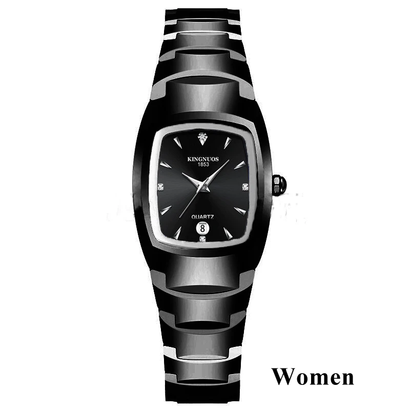 Women Black Black Пара часов для влюбленных Кварцевые наручные часы модные роскошные повседневное украшение браслет Вольфрамовая сталь цвет квадратный пара часов - Цвет: Women Black Black