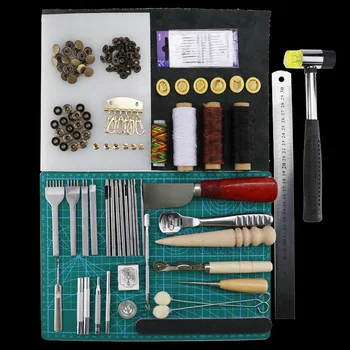 

L29 68pcs Complete Leather Craft Tool Sets DIY Crafting Supplies for Leather Stitching/Cutting/Punching /Sewing