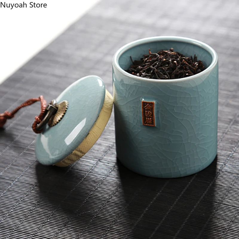 Household Tea Box Ceramic Pot Storage Sealed Pot Coffee Storage Living Room Coffee Table Decoration Kitchen Grain Dispenser Tea Tin Box Tea Canister Ceramic Storage Jar