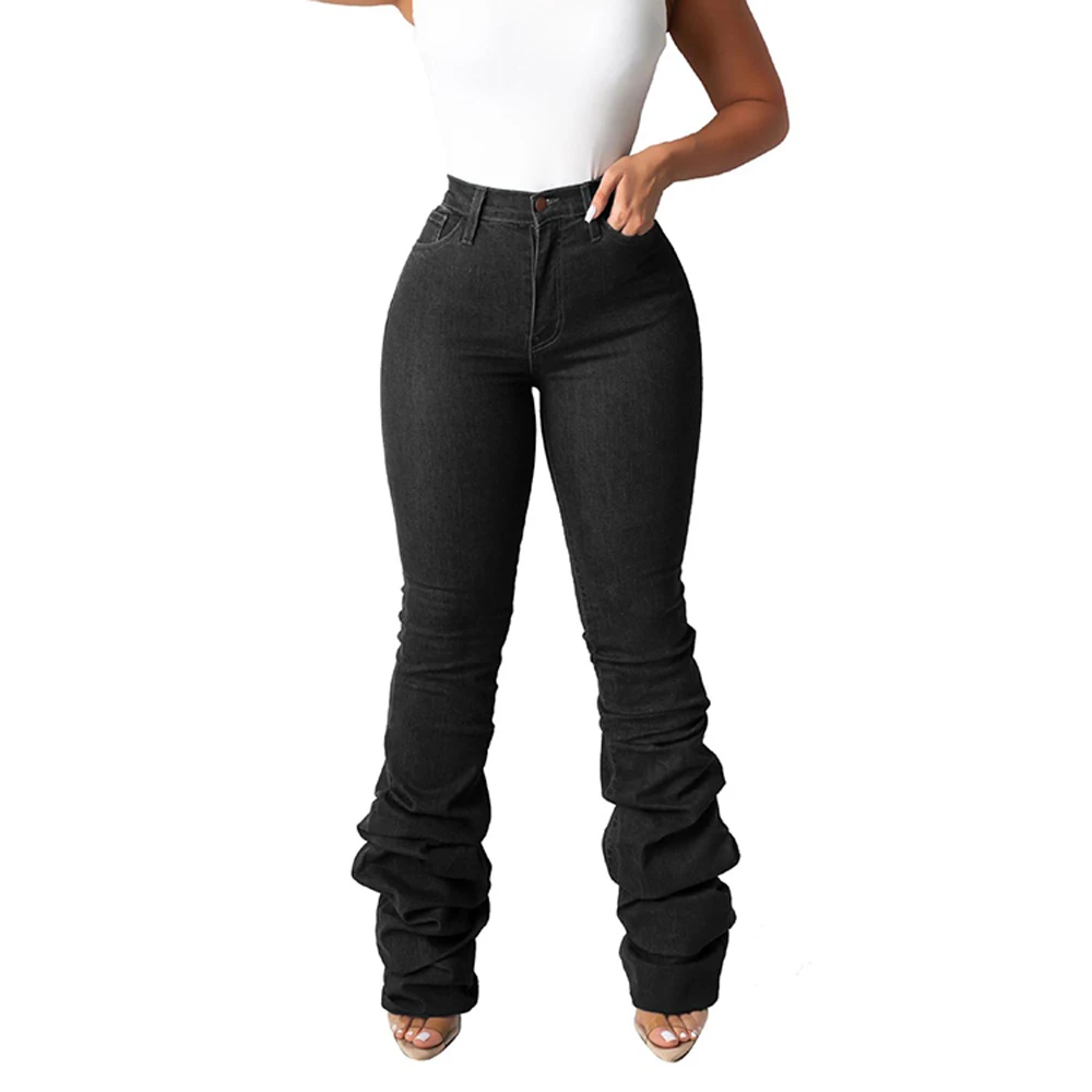 

Thin Style High Waist Straight Leg Women's Jeans Washed Slim Flared Pants Autumn Fashion New Casual Female Denim Trousers