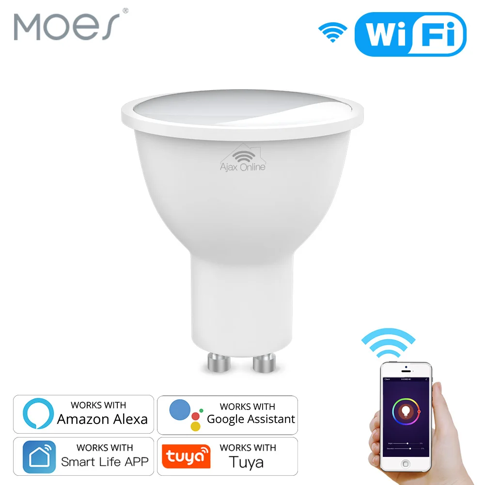 GU10 WiFi Smart LED Bulbs RGBW C+W White 4.5W Dimmable Lamps Smart Life Tuya Remote Control Light Bulbs Work with Alexa/Google