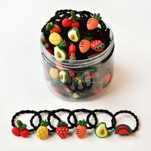 10/20/24 Pcs/Set Baby Girls Cute Cartoon Flower Scrunchies Rubber Bands Children Lovely Elastic Hair Bands Kids Hair Accessories Fruit-30 Pcs