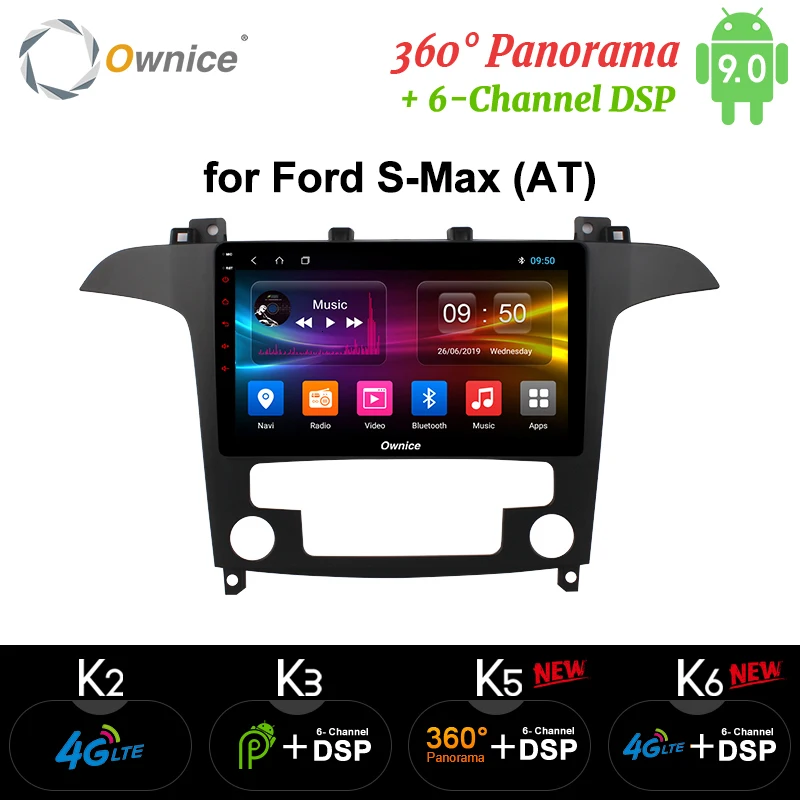 Автомагнитола Ownice K1 K2 K3 Android 9 0 для Ford S-Max 2007 2008 Восьмиядерный процессор 6 dvd GPS плеер