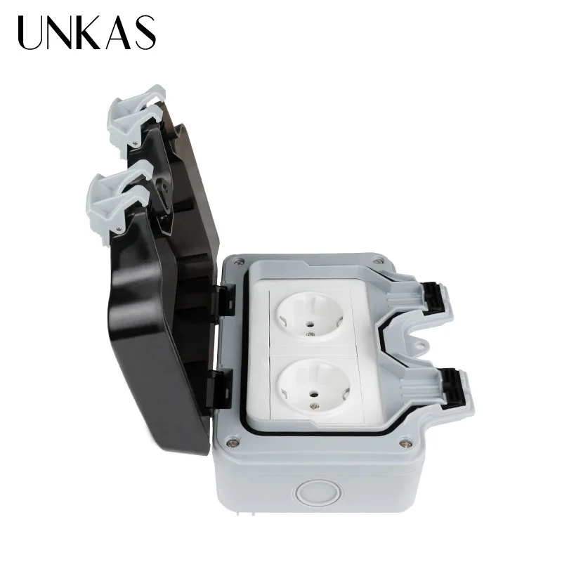 Водонепроницаемая уличная настенная электрическая розетка UNKAS IP66 16 А двойная