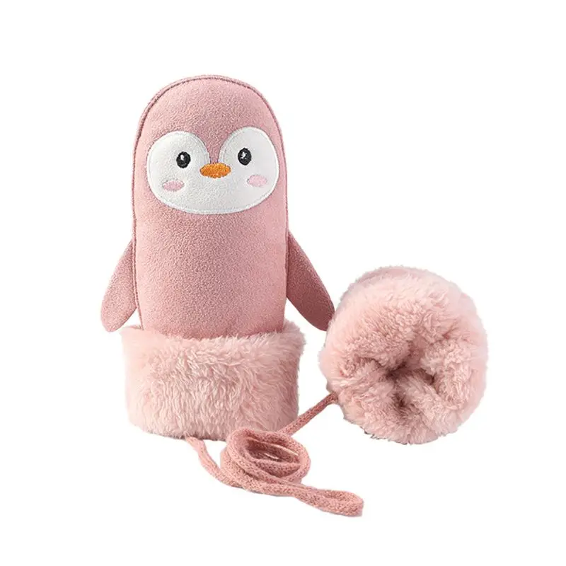 Pink Детские милые Мультяшные перчатки, уличные варежки для холодной погоды с нитью из синтетической замши, пушистые рукавицы с подкладкой, ветрозащитные теплые перчатки - Цвет: Pink