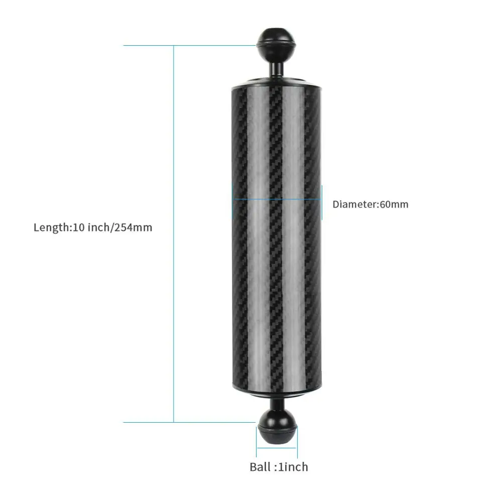 10inch D60mm Black Раздвижной лоток из углеродного волокна, поплавок, плавучий водный рычаг, двойной шар, зеркальная камера, дайвинг для Gopro yi, EKEN, для DJI OSMO Action - Цвет: 10inch D60mm Black