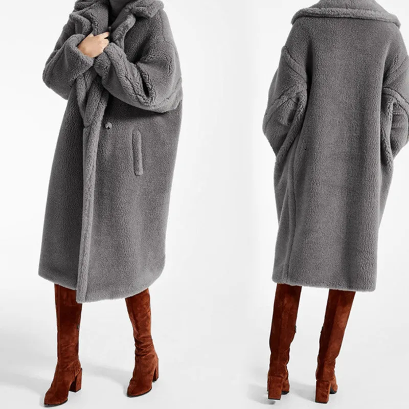 DEAT осенне-зимнее плотное пальто с отложным воротником и длинными рукавами и карманами из меха в стиле пэчворк женская теплая куртка WJ111