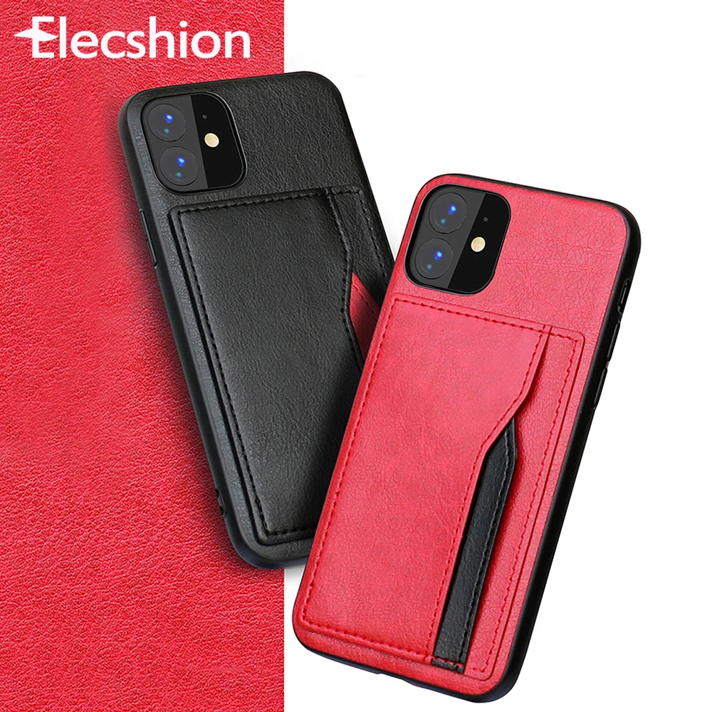 

Vintage Phone Bags Cases For iPhone 11 Pro Max Card Wallet Black Red PU Leather Texture Case For iPhone 11 Pro Cell Phone Cover