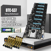 BTC-S37 Mining Motherboard with cpu 8 CPU Bitcoin Crypto Etherum Set With 8GB DDR3 1600MHz RAM 128GB MSATA SSD Power Cable