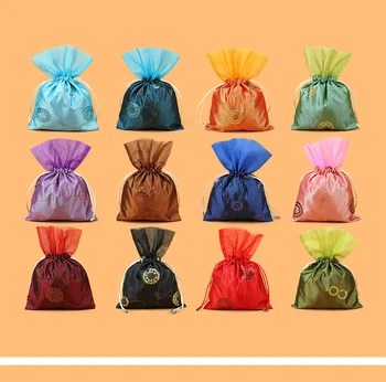 

16*23cm Paillette Patchwork Organza Wedding Favor Bags Chinese Silk Fabric Drawstring mixed color