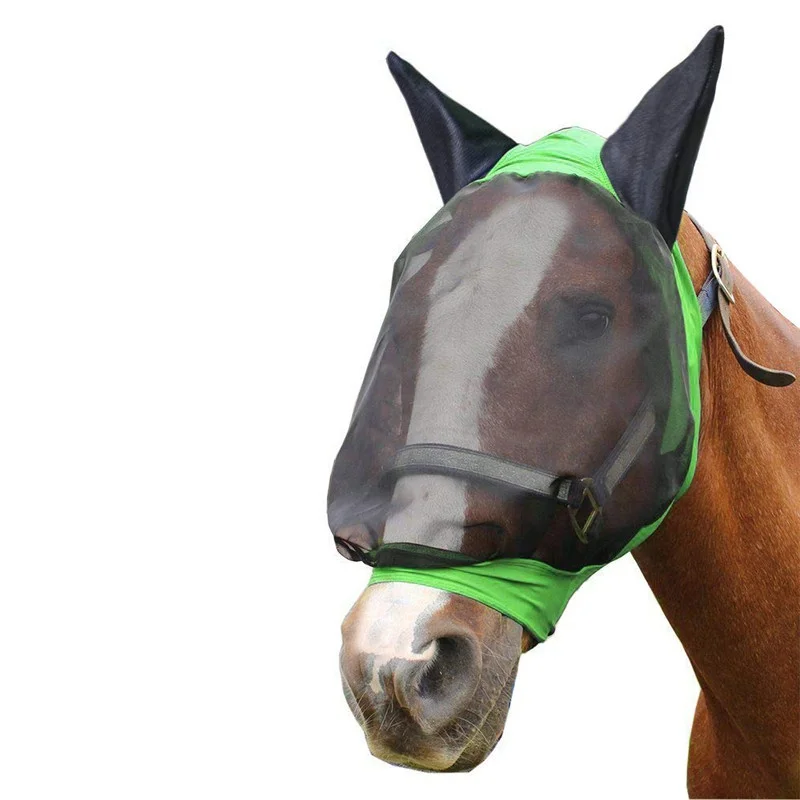 Полная лицевая сетка анти-УФ анти Летающая маска с аксессуары для ушей Верховая езда дышащая сетчатая защитная маска лошади Уха Маска