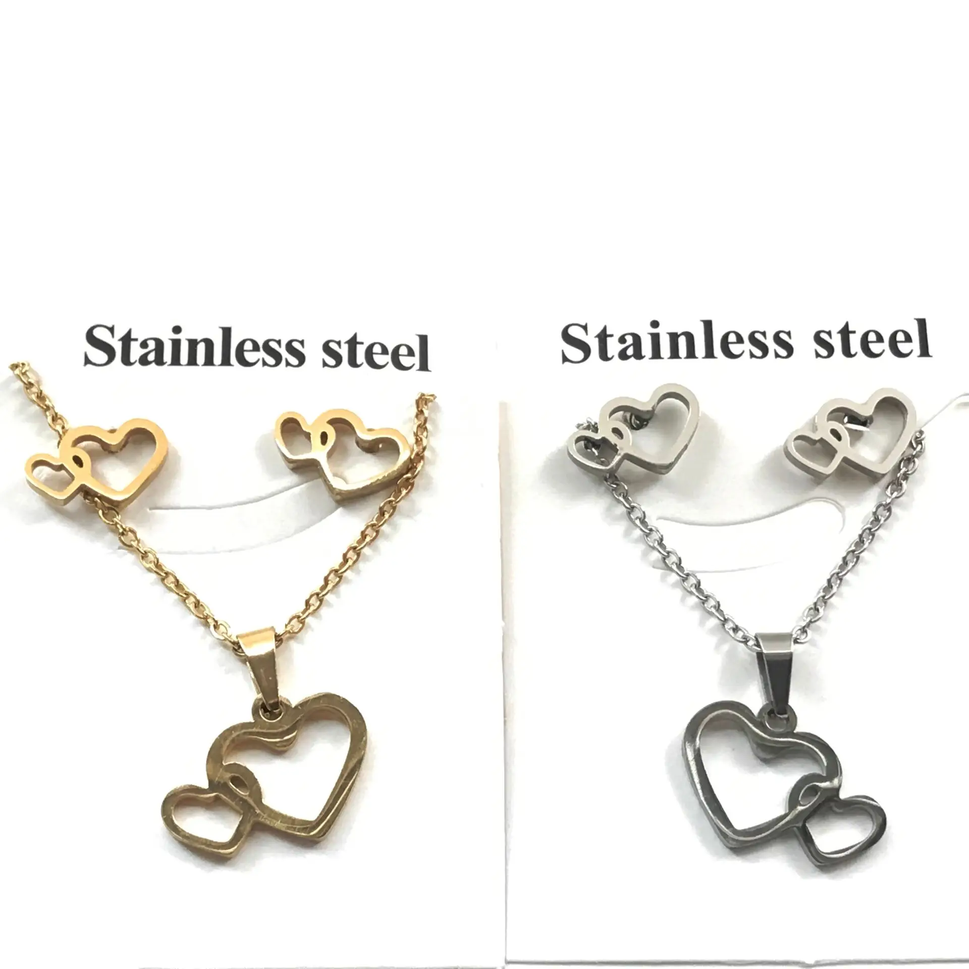 heart gold color Stainless Steel Jewelry Sets For Women Moon Star Pendant Necklacae Stud Earrings Fashion Jewelry set Collares Mujer - Окраска металла: heart