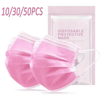 

10/30/50PCS Unisex Mask 3-Ply Disposable Face Cover Masks Breathable Non-Woven Mouth Filter Covers masks masques#Y40