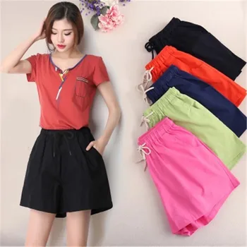 

Cotton Womail Ladies Shorts Casual Shorts Loose Shorts Beach Girl High Waist Shorts Lady 2020 Elastic Waist Dropshipping