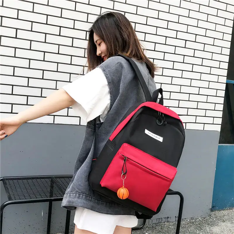 Женский рюкзак PUBGS, новинка, холщовые сумки для студентов, школьные сумки, 4 предмета в комплекте, с панелями, функциональные, повседневные, в консервативном стиле, большая ВМЕСТИТЕЛЬНОСТЬ - Цвет: Black Red Pendant