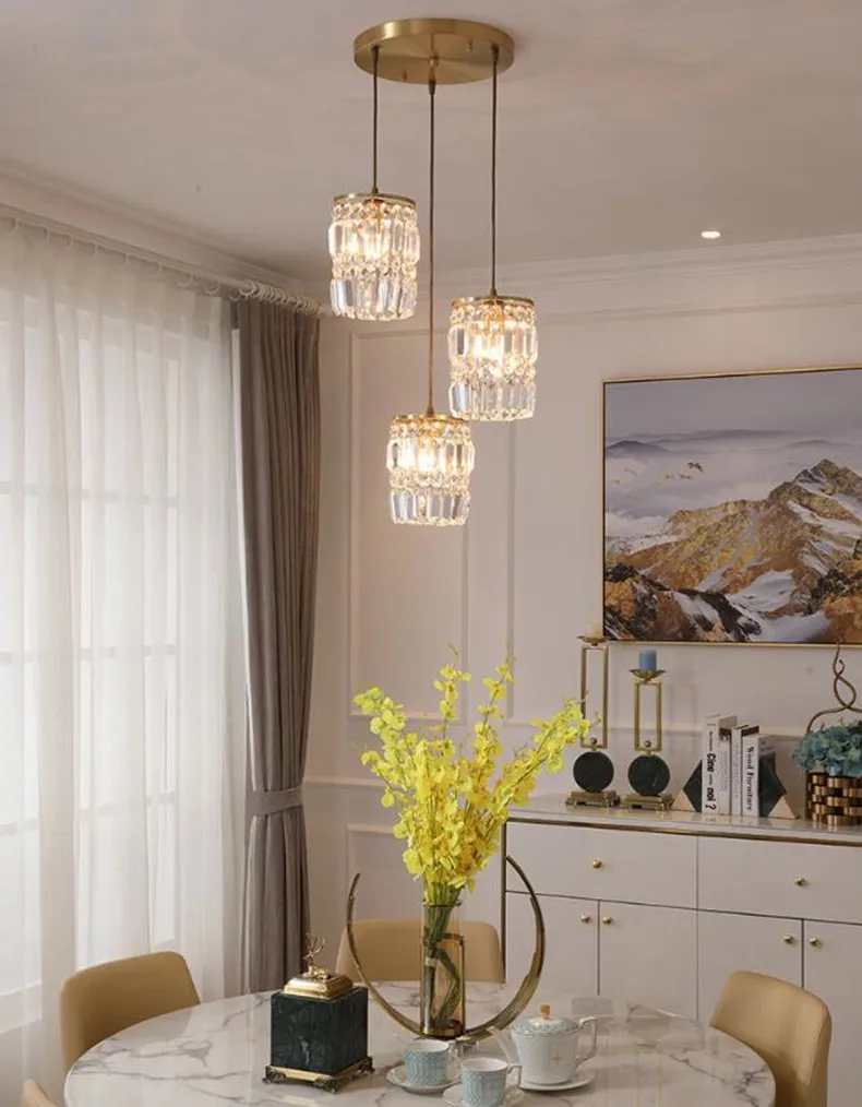 American Style Bedroom Bedside Copper Crystal Chandelier Creative Parlor Restaurant Bar Aisle Light Fixtures