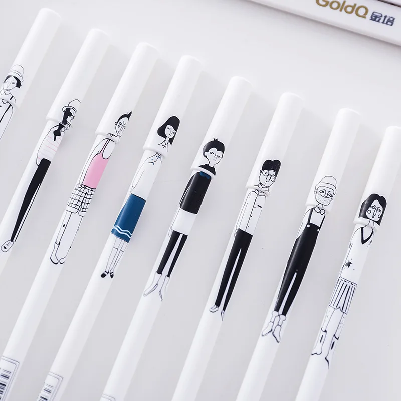 

48pcs/set South Korean Stationery Lovely Simple Creative Hand Drawn Characters Gel Pen Office Black Ink Signature Pen Wholesale