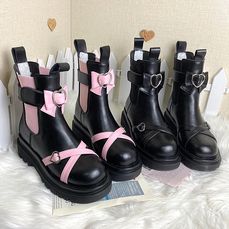 

2023 Womens Square Toe BowKnot Ankle Boots Belt Buckle Chunky Heel Shoes Lolita Mary Jane Warm Winter Autumn Style 2023