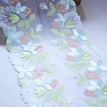 

1meter 20.5cm Width Flower Leave Embroidered Lace Trim White Mesh Wedding Dress Fabric Lingerie Bra Clothes Sewing Handmade DIY