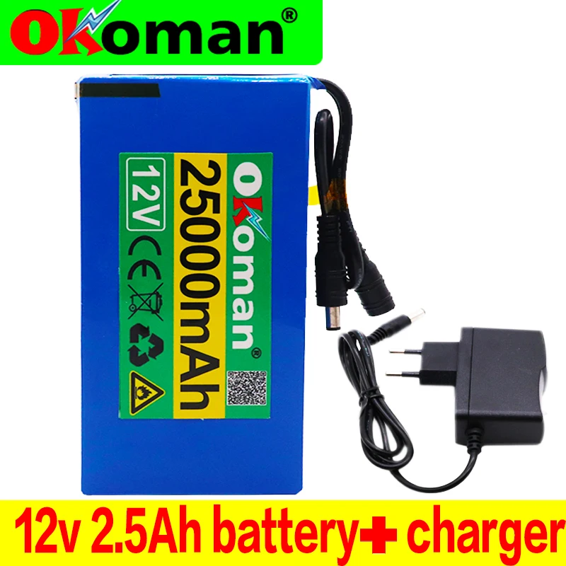 12v 25000mAh lithium-ion Rechargeable battery High Capacity 12.6v 25Ah AC Power Charger With charging indicator+ charger