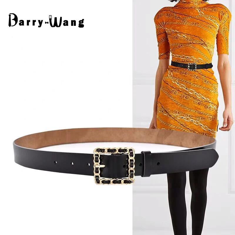 Роскошный женский ремень 2019 черный квадратный с золотой пряжкой язычком