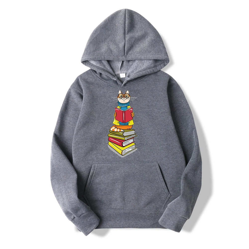 Подарочный Hoody пуловер унисекс с капюшоном и принтом для любителей книг и кошек