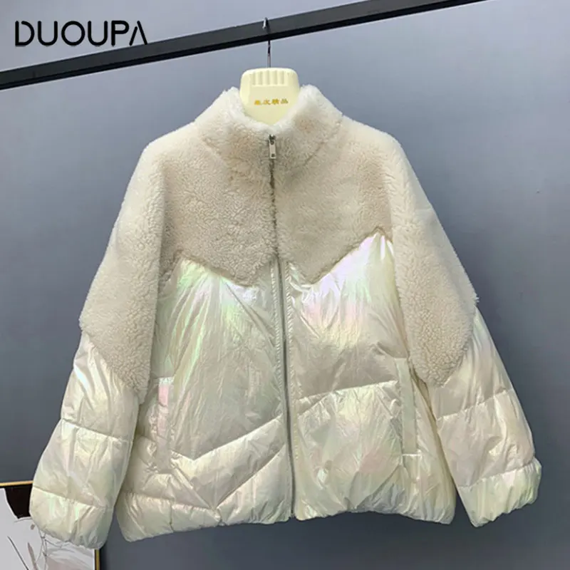 DUOUPA/новое зимнее пальто из овечьей шерсти; женский пуховик из комбинированного меха; бархатное короткое пальто с градиентом
