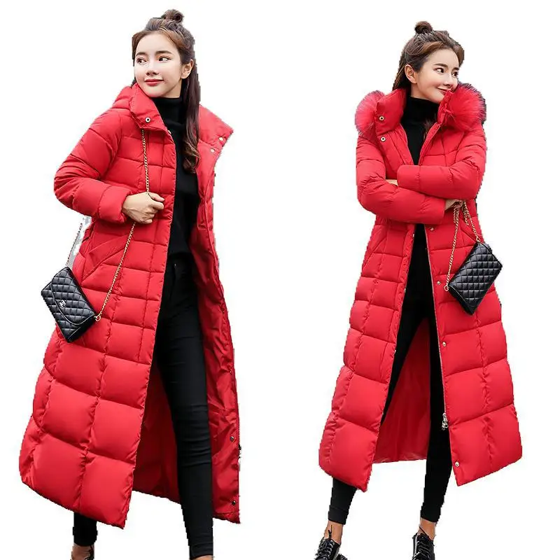 Новая стеганая куртка, длинная модная зимняя куртка для женщин, толстая пуховая парка, женское тонкое зимнее теплое пальто с меховым воротником для женщин Y69