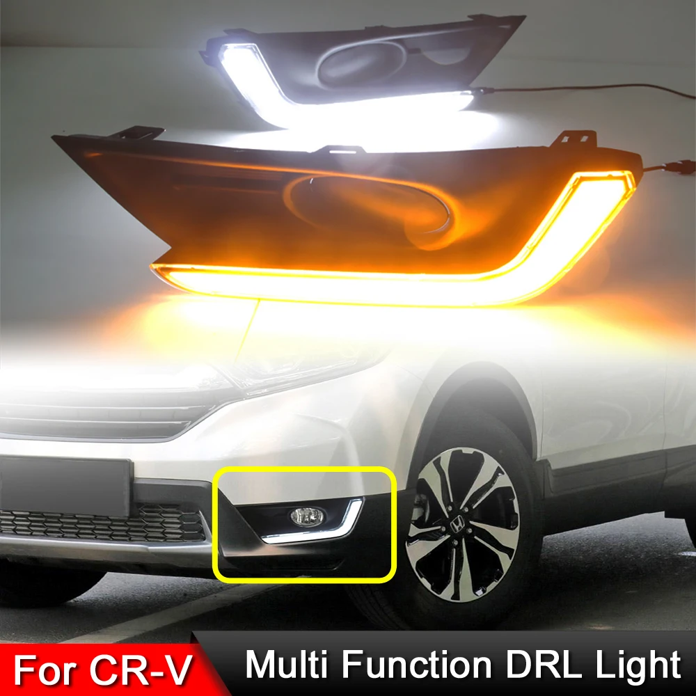

1 Pair For Honda CRV CR-V 2017 2018 Front Bumper LED DRL Daytime Lights With Turn Signal Indicator Lights Fog Lamp Assembly