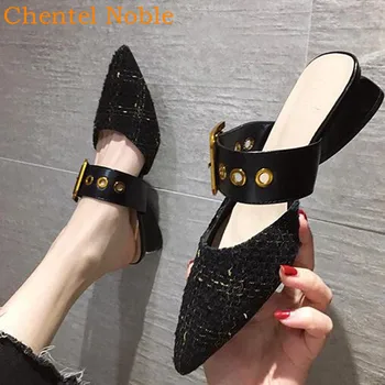 

Three Style Slippers Women Metal Buckle Mules Shoes Slip On Pointed Toe Ladies Sandals Slipper Outside Summer Shoes Woman Beach