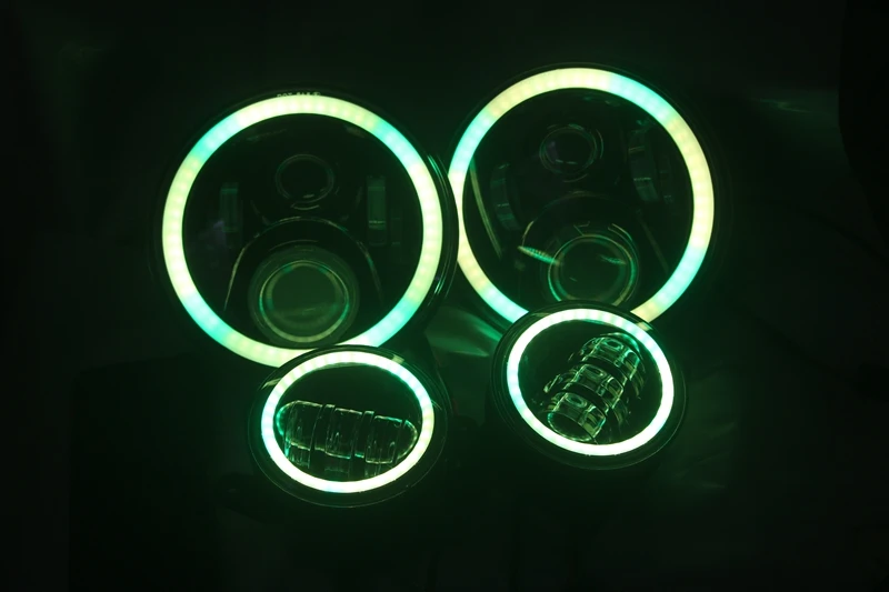 Погоня вращающийся " RGB светодиодный фары+ 4" Противотуманные фары Bluetooth управление для 1997~ Jeep Wrangler JK TJ LJ CJ Sahara Rubicon