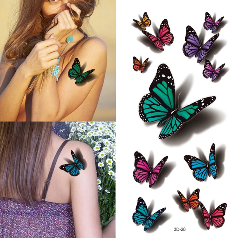 1PCS Temporary Tattoos Sticker Women Body Art Tattoo Sticker 3D Butterfly Rose Flower Feather Tattoo Waterproof Halloween Gift