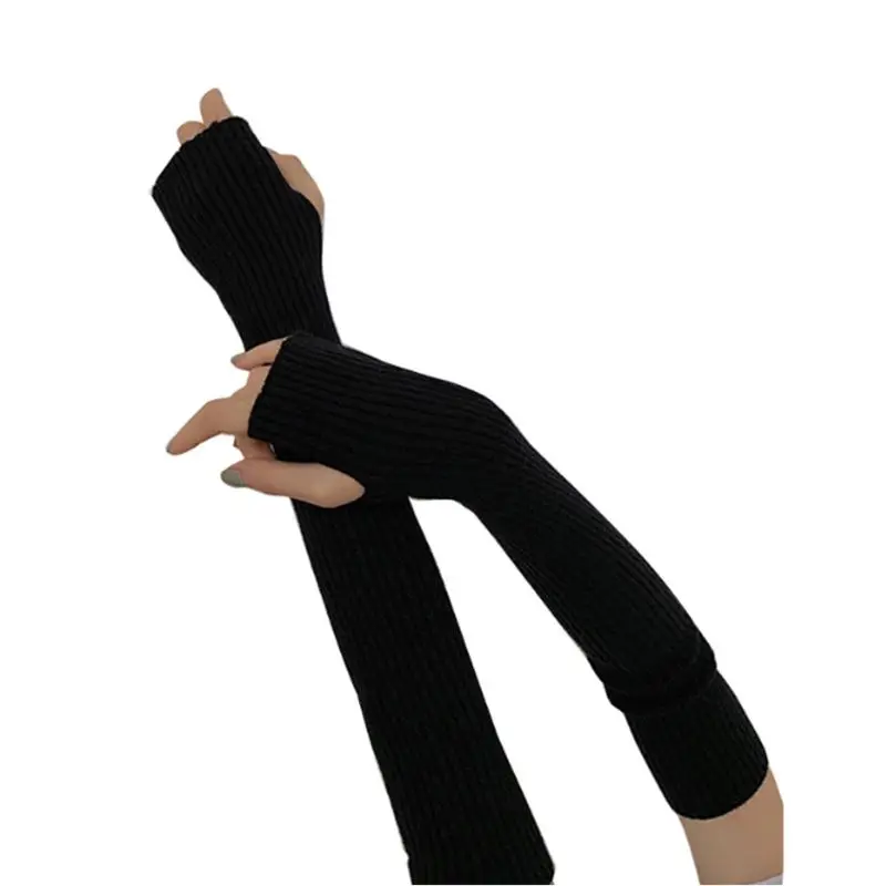 Women Winter Ribbed Knit Long Fingerless Gloves Over Elbow Arm Warmer Lady Female Casual Outdoor Sleeve Protector Case