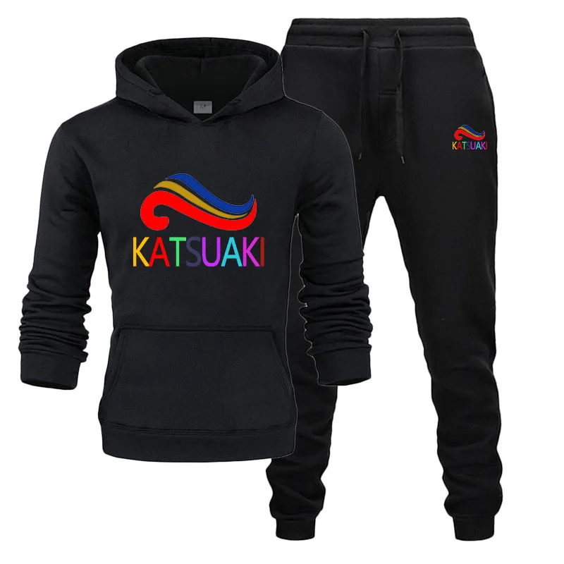 black suits Новинка, популярный бренд, Мужская толстовка, спортивный костюм, термобелье с принтом, мужские спортивные комплекты, флисовая плотная толстовка с капюшоном+ штаны, спортивный костюм - Цвет: black suits
