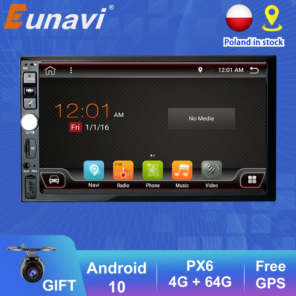 Eunavi 2Din 7'' Universal Android Car multimedia player Radio GPS Navigatio Auto Universal 1024*600 Touch Screen WIFI USB NO DVD