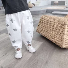 19 осенне-зимние детские повседневные универсальные свободные модные штаны с принтом пятиконечной звезды для мальчиков и девочек