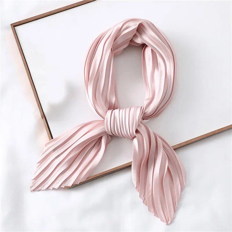

Decorative Headscarf Crinkled Hair Scarf Soft Small Scarves Square Scarf Solid Color Satin Neckerchief Silk Pleated Scarf