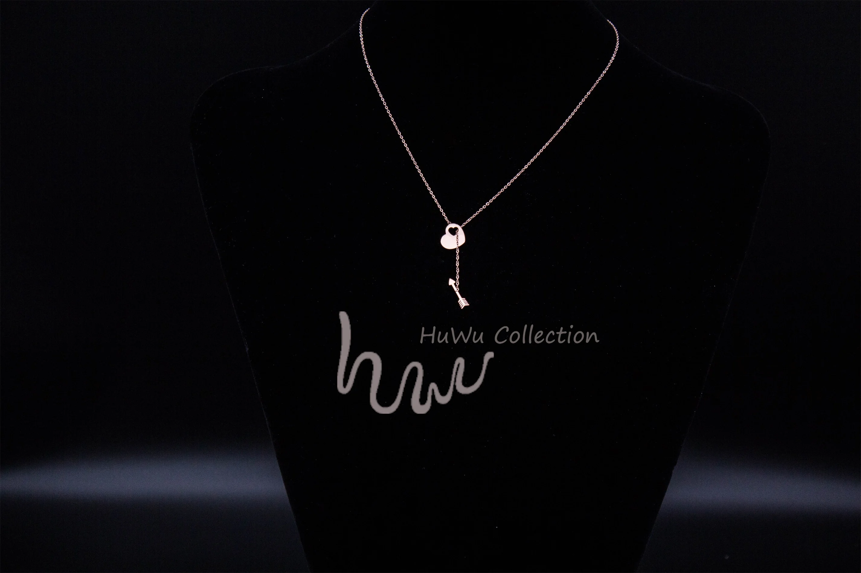 Arrow and Heart Double Pendants Women's Adorable Necklace Anti-Allergy Stainless Steel Covered by Rose Gold