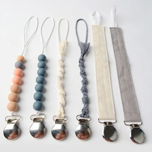Chaîne de sucette en coton tissé à la main, 6 pièces, Clip de sucette en Silicone, perles DIY, chaîne de sucette pour bébé, porte mamelon factice 