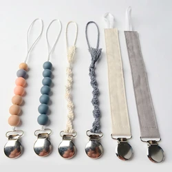 6 Pcs Handmade Cotton Woven Pacifier Chain Clip Silicone Beads DIY Pacifier Chain Baby Nursing Dummy Nipple Holder Leash