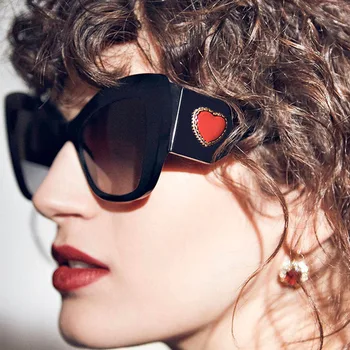 

Cat eye sunglasses female red heart-shaped glasses frame woman oversized punk black retro style fashion lady uv400