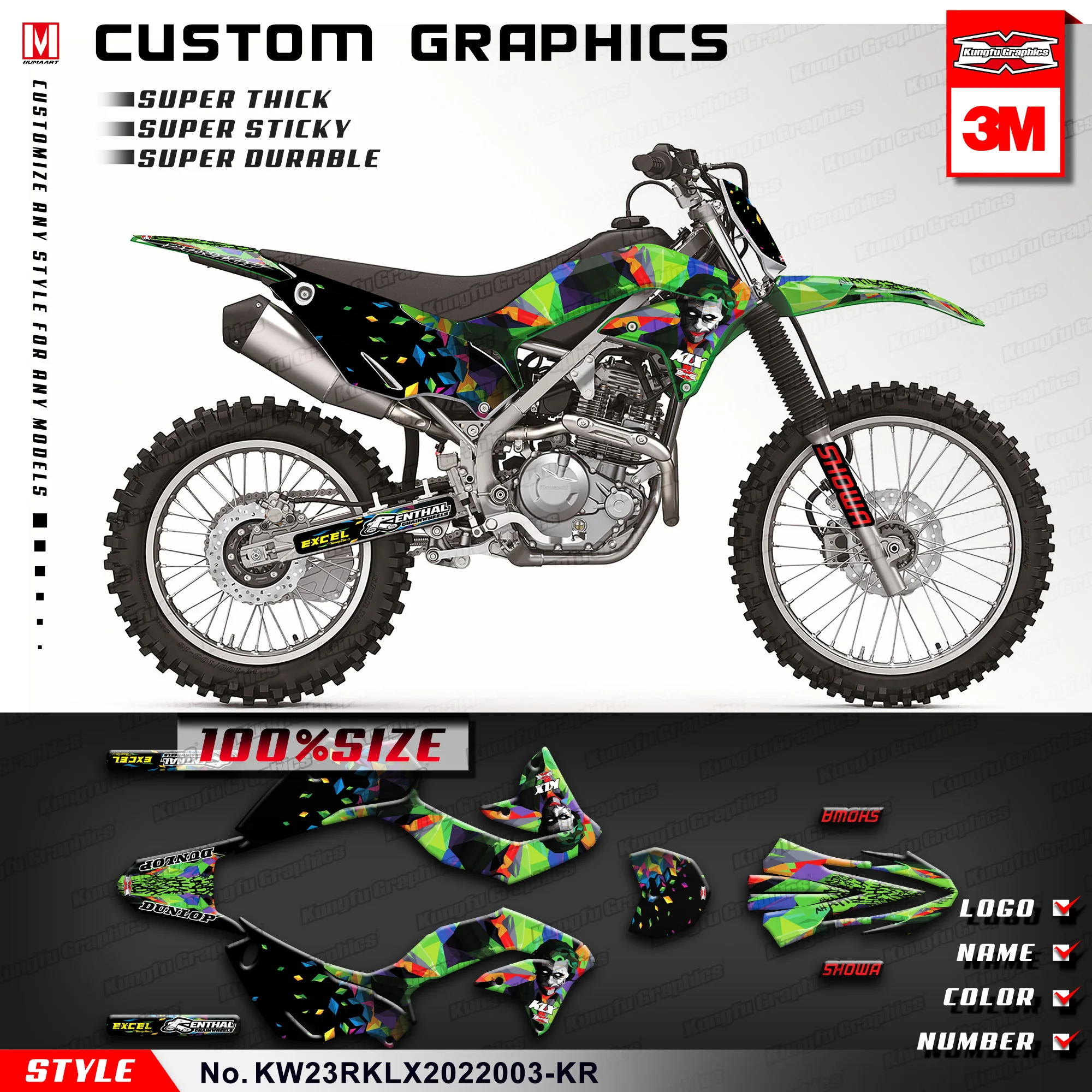 

KUNGFU графические наклейки для мотокросса, самоклеящиеся наклейки Dekor для Kawasaki KLX230R KLX 230 R 2020 2021 KLX230RS